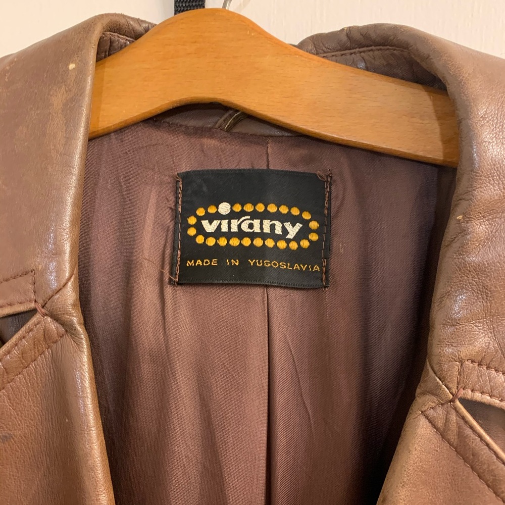 Virany vintage brown leather trench coat